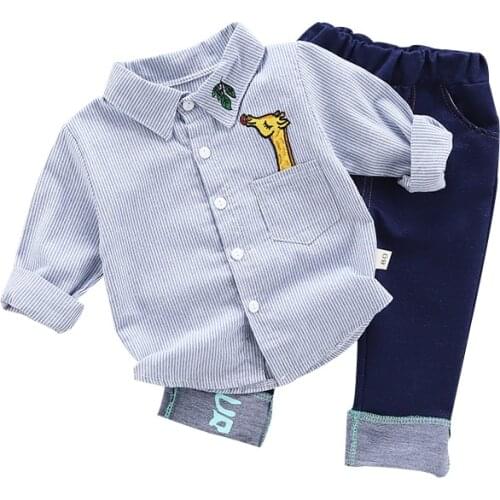 Childrens suits 2021 spring and autumn new boys and girls cartoon striped long-sleeved shirt + soft trousers two-piece craze