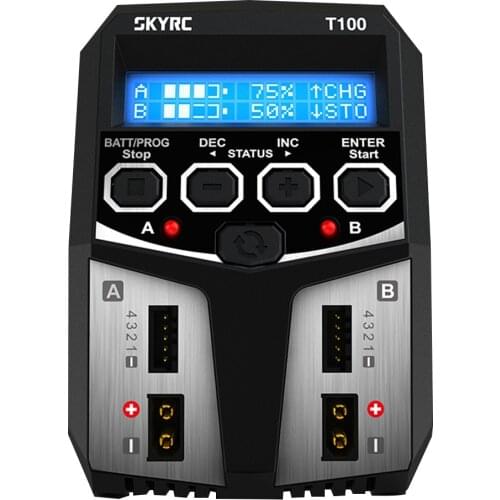 SKYRC T100 Dual Balance Charger 5A 100W AC100-240V XT60 Plug Dual Channel Charger for RC Car Boat Helicopter
