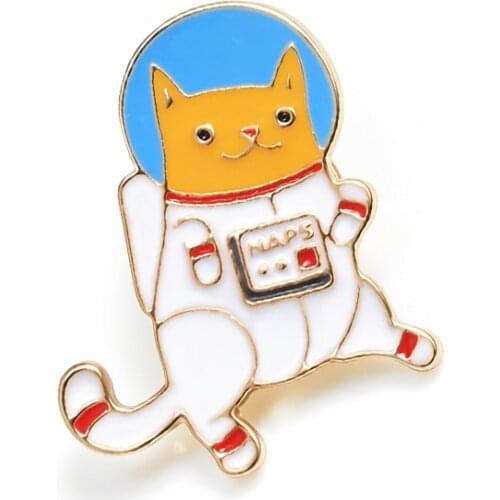 Dog Cat Astronaut Enamel Pins Space Brooches Backpack Clothes Lapel Pin Badge Cartoon Animal Fun Jewelry Gift for Kids Friends