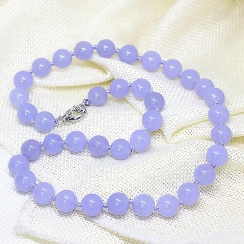 Purple violet fashion necklace for women 8,10,12mm natural stone chalcedony round beads elegant party gift jewelry 18inch B1512