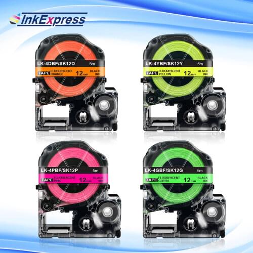 InkExpress Fluorescent Tape for Epson SS12KW SK12P SK12D SK12Y SK12G Tape 12mm Labeling Tape for Epson King Jim Label Maker