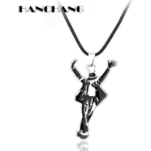 HANCHANG Jewelry Pop Hip Hop Star Singer Michael Jackson Figure Pendants Necklaces Man Women Choker Necklace Leather Cord