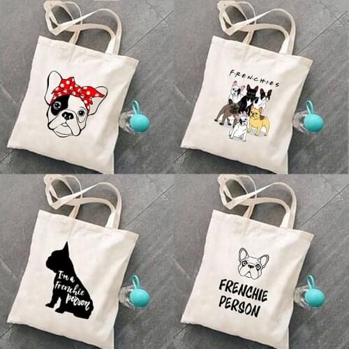 Frenchie French Bulldog Print Canvas Bag Female Shopping Shoulder Bag Tote Student Teacher Bookbag Shopper High Capacity Handbag