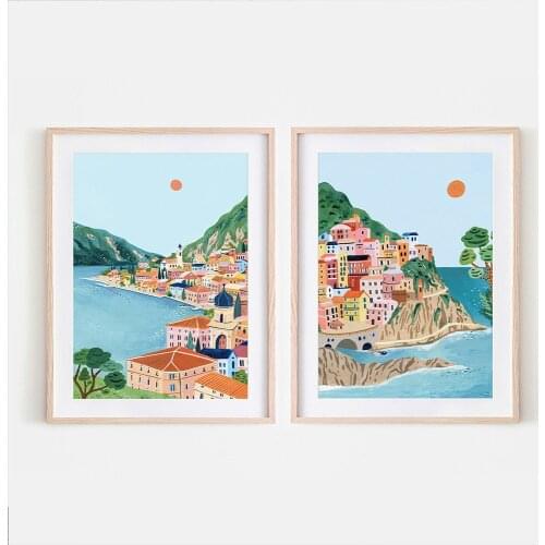 Italy Travel Posters Canvas Painting,Cinque Terre,Lake Garda,Mountains Scenery Wall Picture, Gift,Modern House Decoration