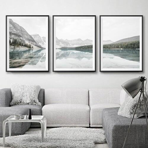 Mountains Landscape Painting Pictures Canadian Lake Nature Photography Poster Scandinavian Wall Art Canvas Print Home Room Decor