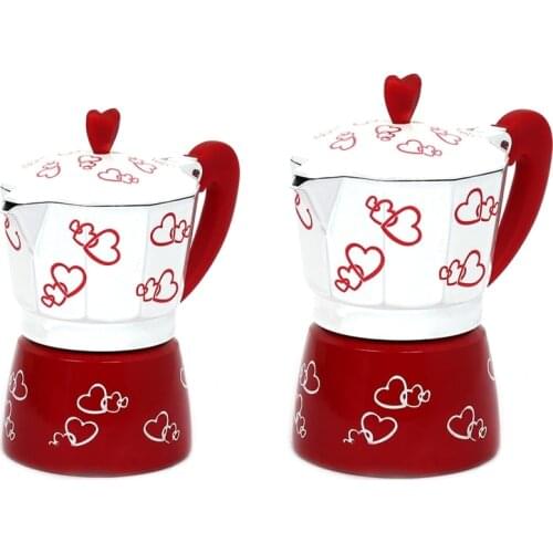Red Heart Printed Coffee Maker Aluminum Alloy Moka Pot Espresso Mocha Latte Percolator Filter Cafetera for Kitchen