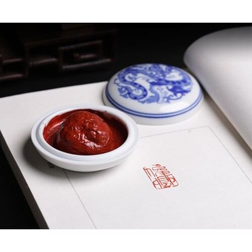 30g Round Dark Red Ink Paste Vermilion Cinnabar Inkpad Name Stamp Seals Painting Calligraphy Pad School Office Writing Supplies