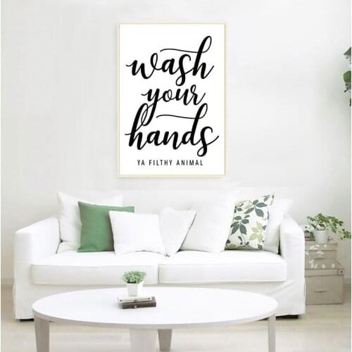 Wash Your Hands You Filthy Animal Wall Art Canvas Print Funny Bathroom Quotes Art Painting Black Typography Home Decor