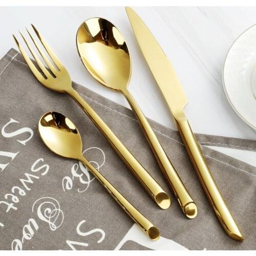 Luxury Mirror Gold Cutlery Set Stainless Steel Dinnerware Set Tableware Kitchen Knife Fork Spoon 4pcs/Set