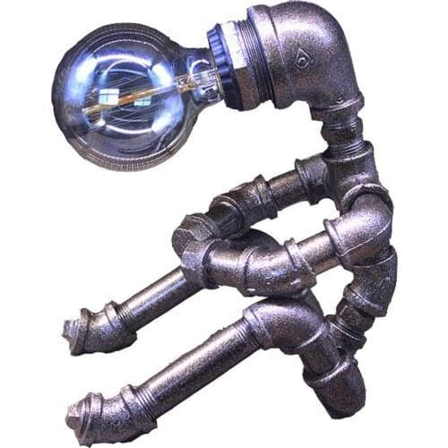 Retro Industrial Iron Pipe Robot Table Lamp Without Bulb Anti-fouling Anti-rust Easy To Clean Saving Space Iron UK Type