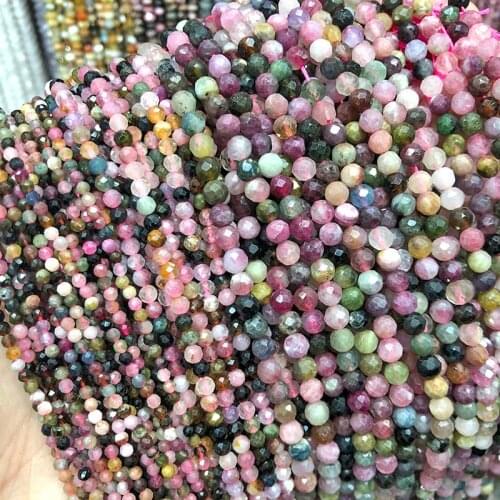 Natural Faceted Tourmaline Round Loose Gemston Beads Fit DIY Bracelet Necklace Size 2/3/4mm For Jewelry Making Wholesale