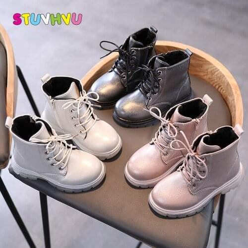 2021 New Childrens Martin Boots Winter Girls Boots Thin Velvet Booties for Kids Shoes Soft Leather Waterproof Boys Short Boot