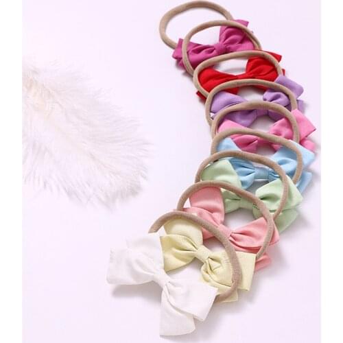 Solid Handmade Bow Headband For Children Nylon Headbands For Girls Knotted Cotton Elastic Hair bands Baby Girl Hair Accessories