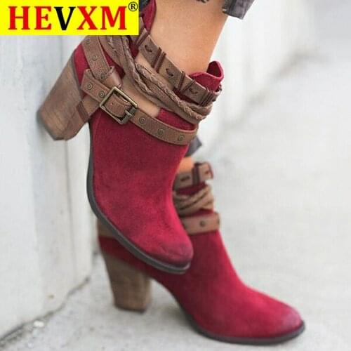 Autumn Winter Ankle Strap Women Boots Casual Ladies Shoes Martin Boots Suede Leather Ankle Boots High Heel Zipper Snow Boot