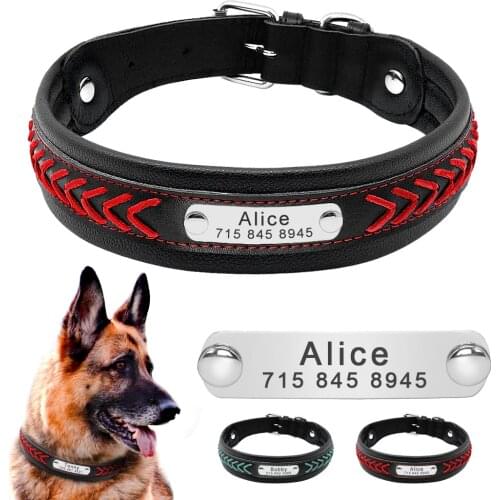 Dog Collar Personalized Dog Tag Collar Custom Leather Dog Collars For Medium Large Dogs Beagle Pitbull German Shepherd M L XL