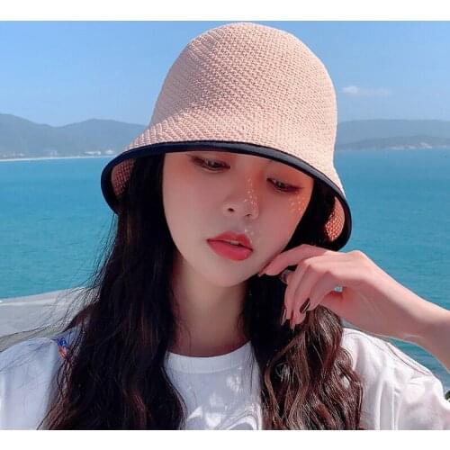 New Summer Women Woven Straw Caps Korean Female Back Split Bucket Hat Beach Sun Hat Fashion Ladies Panama Straw Hats