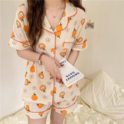 Women print cartoon pajamas set summer sleepwear 2 piece home suit fruit short sleeve top shorts homewear suit pyjamas Y541