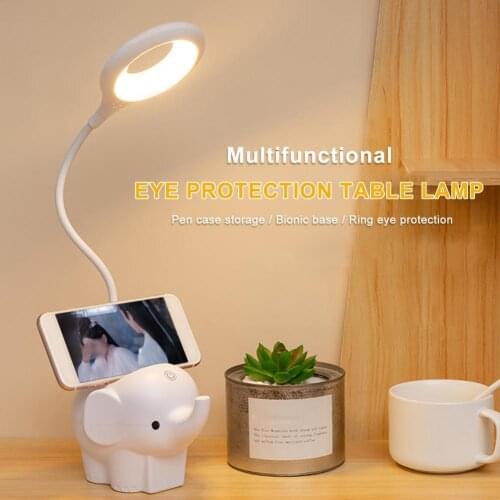 Portable LED Desk Lamp Elephant Shape Lamp Phone Holder Eye Protection Rechargeable LED Night Light