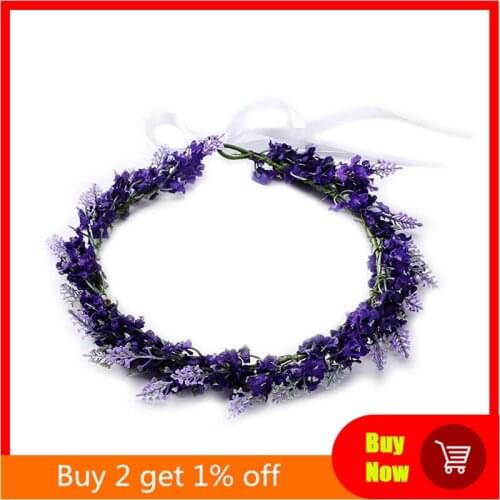 Simulated Flower Headband Lavender Floral Hair Band Garland Tiara Crown Women Jewelry Headdress For Wedding Party Prom Engagemen