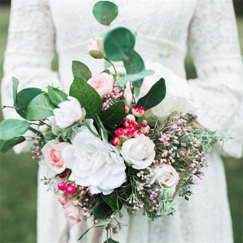 SESTHFAR Pink&White Beach Bridal Bouquets Roses Ramo flores Artificiales Bridesmaid Holding Flowers Wedding Boeket