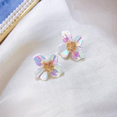 4 Petals Colorful Shell Flower Stud Earrings For Women Girls 2020 New Jewelry Korean Chic Pendientes Wholesale