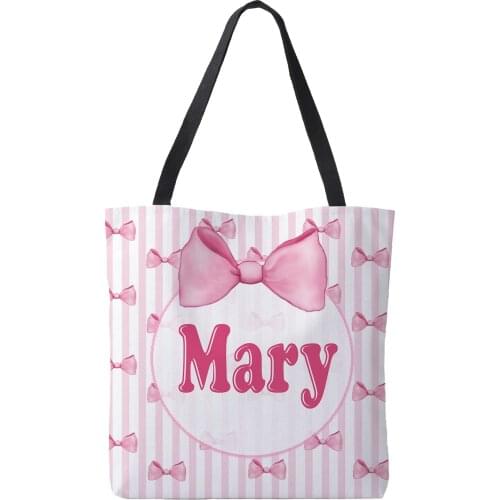LVYZIHO Pink Bow Custom Name All-Over-Print Tote Bag