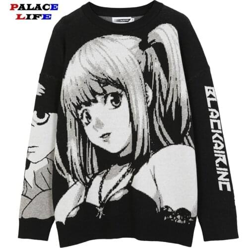 Mens Hip Hop Streetwear Harajuku Sweater Vintage Retro Japanese Style Anime Girl Knitted Sweater 2020 Autumn Cotton Pullover