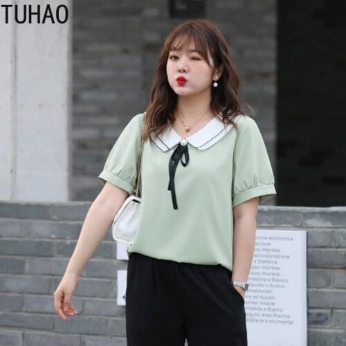 TUHAO Summer Women Elegant Shirts Print Loose Chiffon Blouses Shirt Fashion Ladies Summer Office Lady Blouse Tops Casual WM33