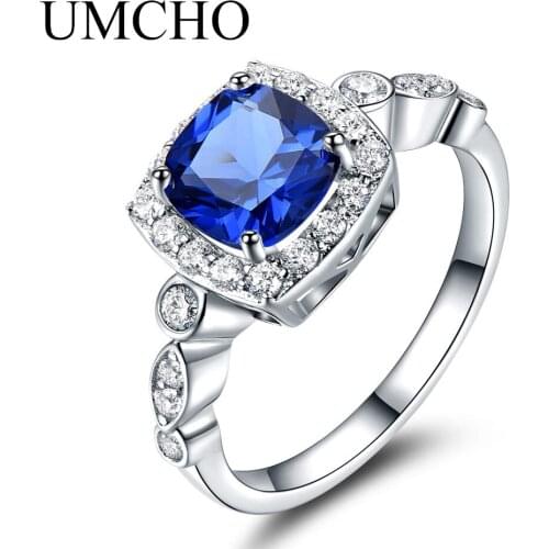 UMCHO Genuine 925 Sterling Silver Birthstone Rings Created Nano Sapphire Peridot Citrine Rings Engagement For Women Fine Jewelry