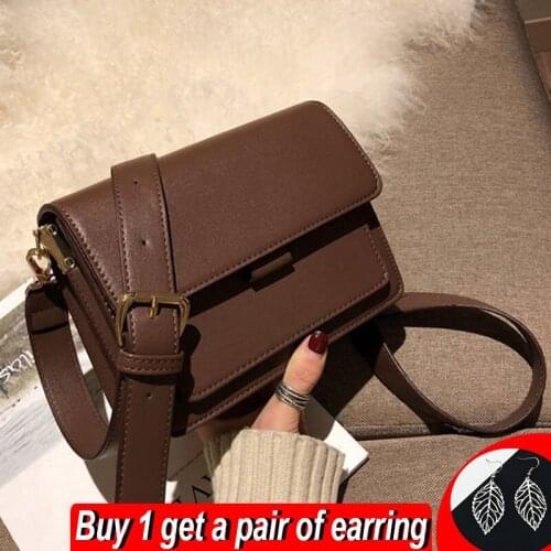 Vintage Flap Crossbody Bag For Women PU Leather Shoulder Messenger Bag Fashion Small Square Bag Trendy Lady Handbag Bolso