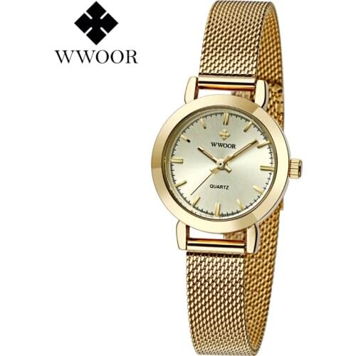 WWOOR Women Watches Top Brand Luxury Stainless Steel Mesh Band Gold casual Watch Ladies Business quartz watch Relogio Feminino