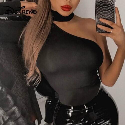 Slope Neckline Halter Bodycon Body Top Women Single Long Sleeve Sexy Bodysuits Femme Skinny Button Rompers Party Outfits 2019