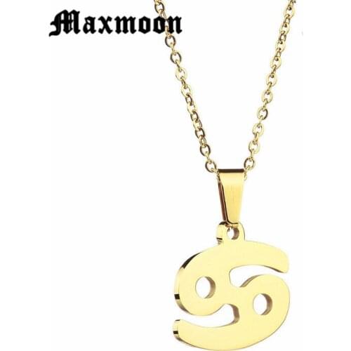 Maxmoon Zodiac Signs Necklace For Men/Women Best Friend Birthday Gift Gold Color Stainless Steel Cancer Constellations