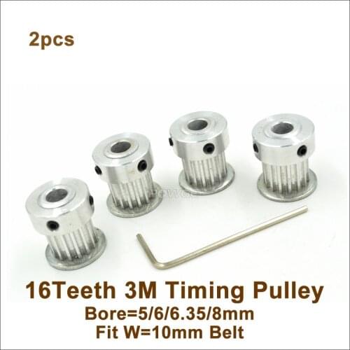 POWGE 16 Teeth 3M Timing Pulley Bore 5/6/6.35/8mm Fit Width 10mm HTD 3M Belt 16T 16Teeth HTD3M Pulley CNC Engraving Machine