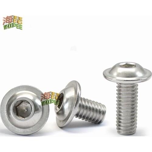1/50pcs M3 M4 M5 M6 M8 ISO7380.2 304 Stainless Steel Hex Hexagon Socket Round Button Flange Head With Washer Collar Screw Bolt