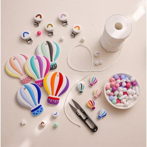 1set Silicone Beads Chew Toy BPA Free DIY Baby Necklace Infant DIY Accessories Set Pacifier Chain Clips Nylon Rope Color Teether