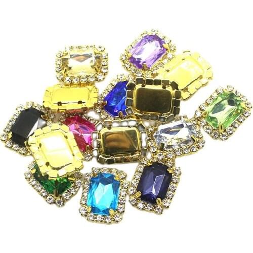 10Pcs 14*18MM Clothing Golden Rectangular Acrylic Rhinestone Decorative Clothing Buttons DIY Sewing Handmade Accessories Buttons