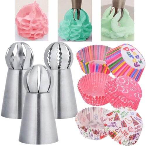 101PCS Russian Flower Icing Piping Nozzles Tips Sphere Ball Kitchen Pastry Cupcake Baking Pastry Tools Muffin Cupcake Paper Cups