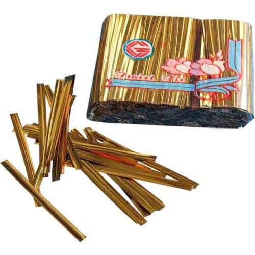 14cm length 3000pcs Golden tie wire gold cable ties strapping tape binding line, Wire Metallic Twist Tie for bakery packing