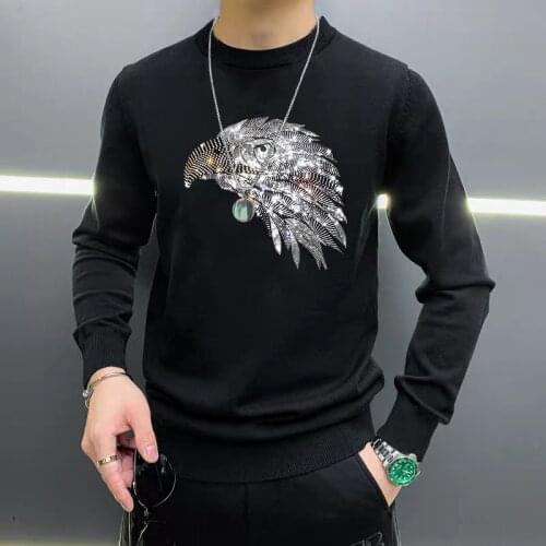 2Autumn And Winter New High-Quality Long-Sleeved Printing Hot Diamond Mens Sweater Fashion Pullover Knitted Warm Top 5xl