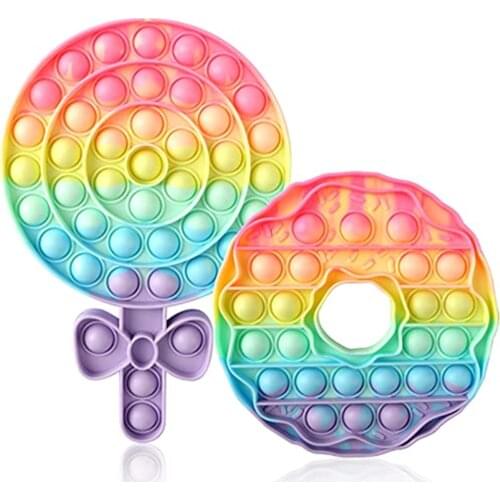 New 2 Pack Swirl Lolli Donut Doughnut Shap Push Pop Bubble Fidget Toys Silicone Stress Reliever Squeeze Sensory Gift for Kids