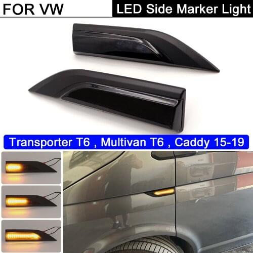 2x Smoked Lens Dynamic LED Side Fender Marker Lamp Turn Signal Indicator Light For VW Transporter T6 Multivan T6 Caddy 2015-2019