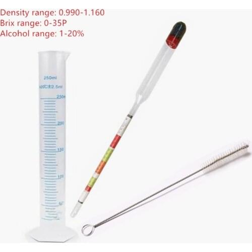 3PCS/Set Alcohol Hydrometer Meter Portable 3 IN 1 Beer Density Alcohol Malt Brix Tester Home Beer Wine Making Tool Glass