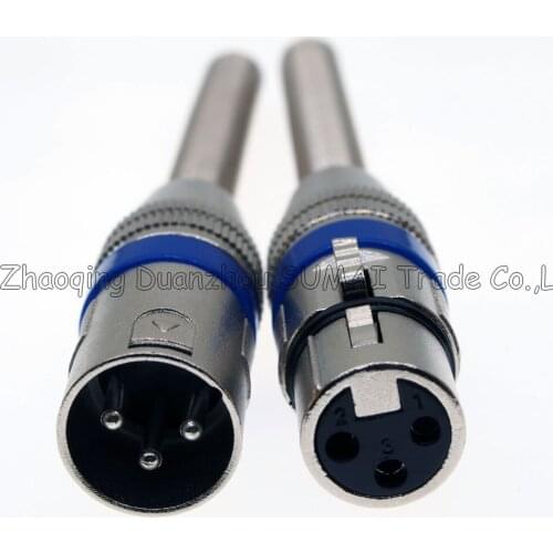 3Pin CANNON KTV Audio MIC Connector XLR 3 Pin Male&Female J3P XLR Microphone plug with a long spring,silver with blue ring