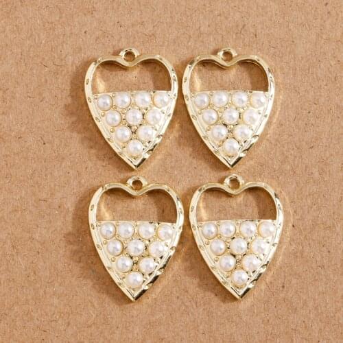 5pcs 15*21mm Imitation Pearl Love Heart Charms for Jewelry Making DIY Necklaces Earrings Pendants Handmade Crafts Supplies