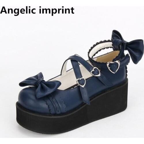 Angelic imprint woman mori girl lolita cosplay shoes lady high wedges heels pumps women princess dress party shoes bowtie 6cm 47