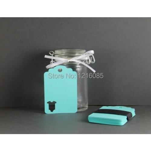 Aqua Baby Shower Tags Set of 25, Blank Boys Shower Favors, Die Cut Baby Suit, Wish Tree, Gift Tags