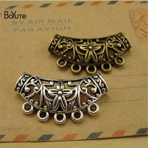BoYuTe (50 Pieces/Lot) 21*37MM Metal Alloy Large Hole Bend Tube Connectors with 5 Loops Diy Jewelry Accessories