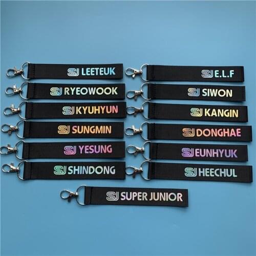KPOP Super Junior Laser Colorful Name Printing Phone Strap SJ Keychain Keyring KYU HYUN EUN HYUK SIWON Phone Pendant Gifts G12
