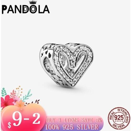 Genuine 925 Sterling Silver Sparkling Freehand Heart Charms Beads fit Original Pandora Bracelets 925 Silver Brand Jewelry Gift